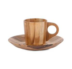 Ensemble de tasses et de soucoupes en bois naturel Marchandises en stock Tasses à thé uniques en bois écologiques au meilleur prix - Product Image 1