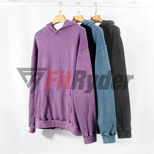 Sweat à capuche personnalisé surdimensionné lavé à l'acide tissu tricoté respirant à séchage rapide hiver Design Vintage Logo personnalisé 100% coton solide - Product Image 3