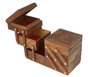 Caja de Joyería Rectangular de Madera Pintada a Mano, Duradera, Hecha en India, para Guardar Dulces, Regalo, Diwali, Boda, Henna, Haldi, Mehndi - Product Image 1