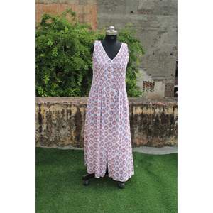 Indian Floral Hand Block Printed Maxi <b>Dress</b> <b>Women</b> Summer One-Piece Sleeveless Bohemian Style Linen Cotton Perfect Gift Her - Product Image 5