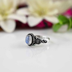 Women's Boho Style Silver 925 Sterling Gemstone <b>Ring</b> Handmade Moonstone Jewelry with Rhodium Plating Wedding Gift for Her - Product Image 2