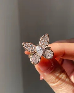 Anillo único de moissanita de corte Marquesa de mariposa, anillo de fiesta de Hip Hop de diamante redondo y marquesa, venta al por mayor - Product Image 1