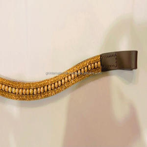 Dernière conception meilleure vente 3 rangées de cristaux dorés et de perles strass bling de styliste fait à la main en cuir marron bande de sourcil de cheval - Product Image 3