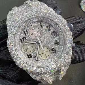Montre en diamant Moissanite de qualité supérieure pour hommes Montre bling entièrement glacée avec bracelet en acier inoxydable et design Hip Hop de luxe - Product Image 1