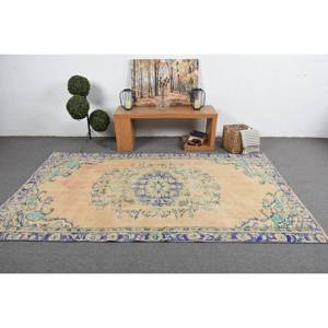 Alfombra turca Vintage Beige azul 5,3X8,7 pies clásica área grande lana látex respaldo Rectangular Patchwork para pasillo habitación alfombra - Product Image 3