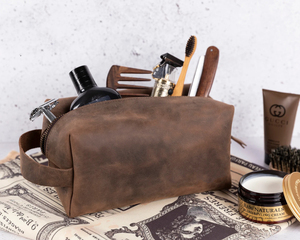 Bolsa de maquillaje de cuero genuino de estilo Vintage con cremallera, logotipo personalizado para hombre, neceser organizador, neceser de estilo vintage de cosméticos, bolsa de cosméticos para el LYG-0009 - Product Image 6