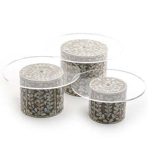 Luxury Customized Acrylic Top Mother of Pearl <b>Cake</b> <b>Stand</b> in Set of 3 Elegant for Wedding Hotel Table Top Serving MOP <b>Cake</b> <b>Stand</b> - Product Image 1