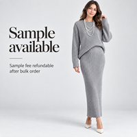 Ensemble décontracté deux pièces FNJIA pour femme : robe pull tricotée mi-longue à col rond et jupe crayon