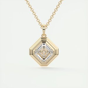 Colgante de ajuste de bisel de oro con Asscher Brilliant Cut Lab Grown Diamond IGI Certified CVD/HPHT Collar de diamantes Joyería de moda - Product Image 1