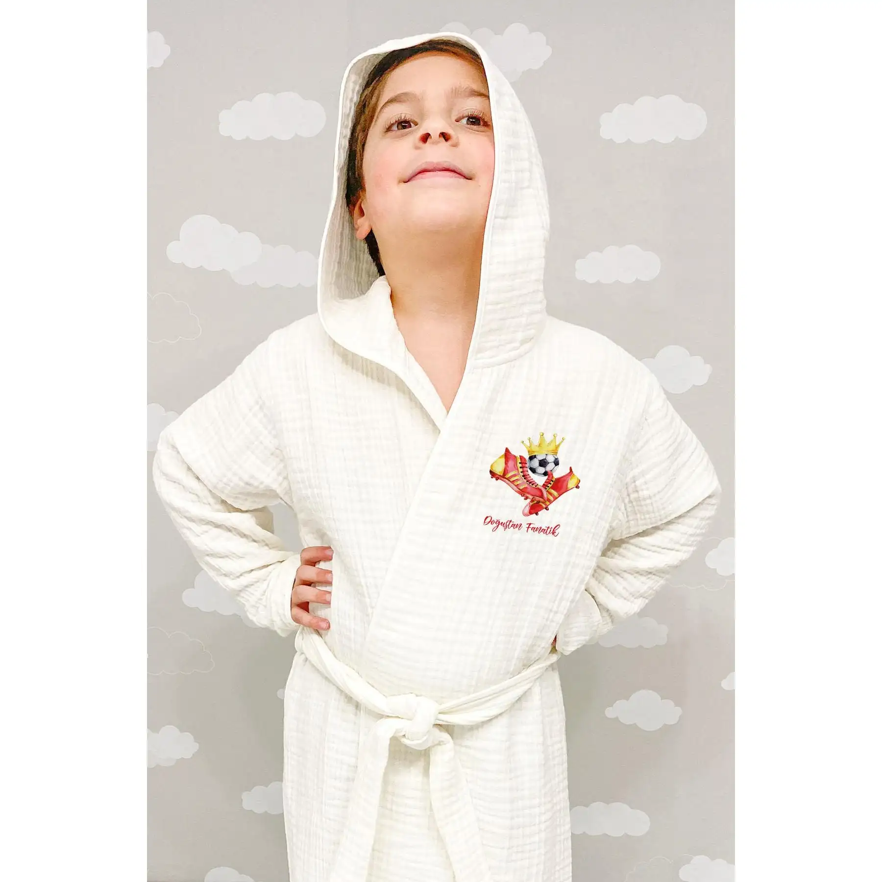 4 Layer Muslin Bathrobe - For Baby Series - Yellow Red