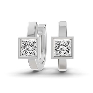 Reflective Single <b>Princess</b> Lab Grown Diamond Huggie Earrings 1.00 Ct Tw F-G Color VS Clarity 2 Diamonds 14K White Gold <b>Mirror</b> - Product Image 3