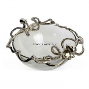 Plateau de service en métal de forme ovale enduit de poudre de couleur blanche avec poignée de créateur unique polie brillante argentée - Product Image 3