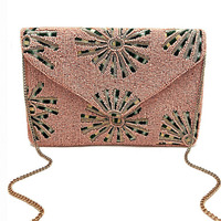 Tas Clutch Wanita Motif Leopard Berhias Manik-Manik, Elegan untuk Pesta Malam, Dilengkapi Ritsleting, Desain Stylish, Kapasitas Besar