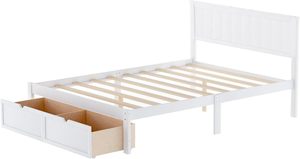 Cabecero con panel de camas de madera blanca de tamaño completo, estructura derribada, estilo escandinavo minimalista para uso en dormitorio o dormitorio - Product Image 4