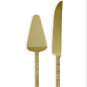 Best Selling Handmade Metal <b>Cake</b> <b>Server</b> & Knife Set in Low Price with Logo Customization From India - Product Image 1