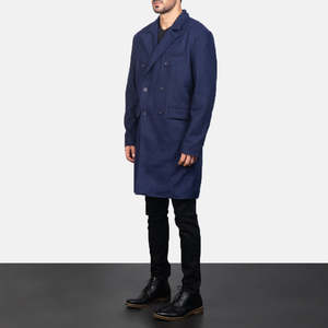 Abrigo de lana cruzado para hombre Claud en azul con tres bolsillos exteriores y dos interiores - Product Image 2