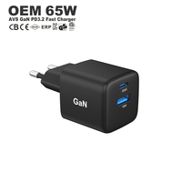 Cargador de Teléfono Personalizado OEM de 65w, Tipo C, USB-A, Cargador Portátil, Adaptador de Cargador Rápido de Pared con Certificación CB, CE, ROHS, KC, PD