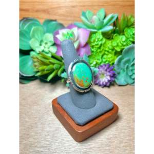 Navajo-Made Fine Jewelry <b>Statement</b> <b>Ring</b> with Natural Stone Kingman Turquoise Sterling <b>Silver</b> Size 8 Everyday Wear - Product Image 2