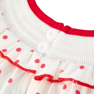 Combinaison pour filles à pois respirante en polyester/coton, col à volants mignon, manches courtes, douce et confortable, tenue d'été pour bébé, logo personnalisé - Product Image 5