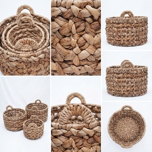 Ensemble de paniers de rangement en écorce de bananier naturelle avec cadre en fer, poignée en tresse épaisse, bol cylindrique, pot de fleurs, décoration artistique pure, artisanat - Product Image 2