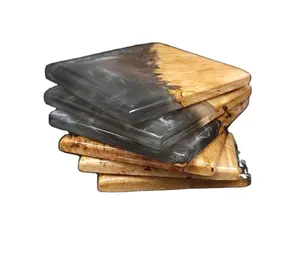 Latest Natural Mango wood and marble stone with high quality polished Custom Coasters Marble slate coasters silicone mat