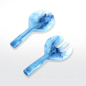 Service de salade en résine de luxe, motif marbre bleu, ensemble cuillère et fourchette, outils de service de cuisine, vaisselle, plats de table - Product Image 1