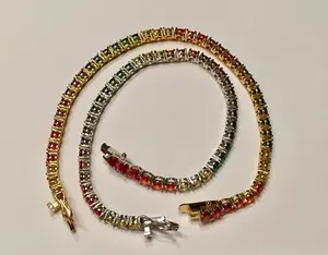 สร้อยข้อมือเทนนิสสีรุ้ง4มม. สีเงิน925ทึบพร้อมหิน CZ หลากสี6 " - 8.5" - Product Image 2