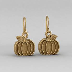 Boucles d'oreilles pendantes en argent 925 et or 18 carats, 13x14 mm, motif feuille de citrouille miniature, sertie de résine, pour cendres, bricolage, souvenir, bijoux d'Halloween - Product Image 1