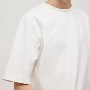 Lujo Casual alta calidad camiseta Premium hombros caídos Streetwear Boxy Camiseta cuello redondo blanco algodón en blanco camiseta lisa - Product Image 4