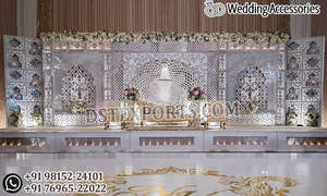 Decoración de escenario de boda, escenario de fibra, temática romana blanca - Product Image 6