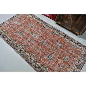 Alfombra Turca, Alfombra Vintage de 3.4x6.6 pies, Alfombra de Lana Roja Ombré - Product Image 3