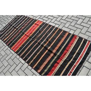 Vintage Turkish Wool <b>Rug</b> Modern <b>Black</b> Oversized Area 34 X 82 ft Flat Weave Patchwork Pattern for Living Room Decorations Latex - Product Image 4