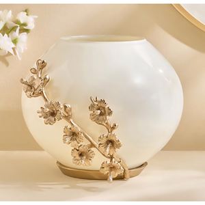 Spitid Senorita Shizuku <b>Cream</b> Glass Metal Floral <b>Vase</b> 25x21CM Luxury Modern Art Deco Indoor Outdoor Home Hotels/Restaurants - Product Image 1