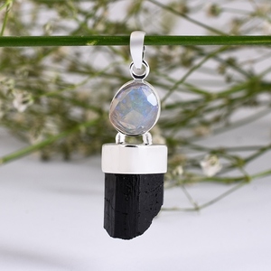 Piedra preciosa natural ópalo negro turmalina 925 plata esterlina encantos bisel ajuste joyería hecha a mano regalo su joyería al por mayor - Product Image 4