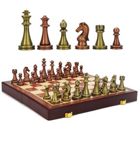 15.35 Premium Retro Metal International <b>Chess</b> Board <b>Set</b> Vintage Brass <b>Chess</b> Pieces Wooden Checker Board gifts chees - Product Image 1