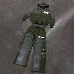 Strass personnalisé Dtg Imprimer Logo French Terry Surdimensionné Unisexe Coton Lavage À L'acide Soleil Délavé Hommes Hoodies et Pantalons De Survêtement Survêtements - Product Image 4