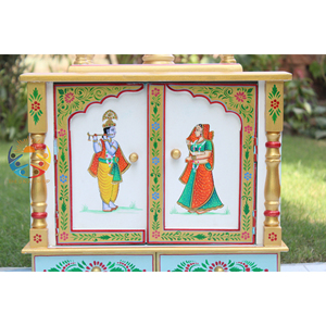 Mandir ภาพวาดด้วยมือรูปพระกฤษณะ Pooja Ghar ไม้แขวนผนังทำด้วยมือของตกแต่งศาลเจ้าทางศาสนาที่ทำด้วยมือ - Product Image 2