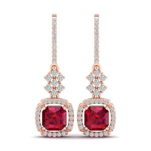 Boucles d'oreilles pendantes REYES Luxury en argent sterling 925 avec moissanite certifiée GRA, taille radiant, 4 carats, pierre précieuse rubis - Product Image 2