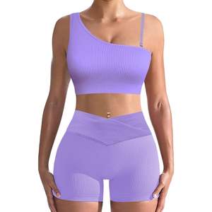 Negro Mujeres Seamless Activewear Yoga Gym Running Fitness Training Sets Cintura alta Dos piezas Sports Bra Shorts Sets - Product Image 5