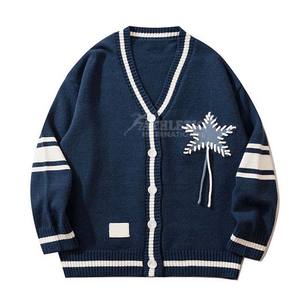 Prix usine personnalisé surdimensionné hommes laine coton tricoté Cardigan pull broderie imprimé personnalisé respirant chandails - Product Image 6