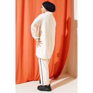 Loysha เสื้อคาร์ดิแกนลายทางมีซิปชุด2ชิ้นหิน - Product Image 4