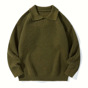 Pull en maille à épaules tombantes et manches longues, pull unisexe asymétrique de couleur unie, col classique pour tenue décontractée 2026 - Product Image 1