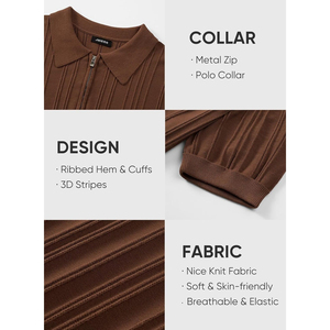 Polos de media cremallera para hombre, camisetas de polo de punto acanalado de manga corta, camisetas de golf informales de moda - Product Image 6