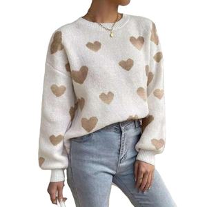 Suéter de Punto Transpirable Informal Coreano para Mujer, Venta Caliente 2025, Manga Larga, Entallado, con Corazón, Color en Contraste en la Parte Delantera, para Invierno - Product Image 1