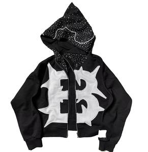 2025 personnalisé en détresse Patch broderie Vintage vieilli Applique couture 500gsm à capuche hommes à capuche strass à capuche pour hommes - Product Image 6