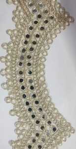 Ajuste de encaje de trabajo de espejo de diseñador con bordado de cuentas de perlas para decoración de vestido de borde de Sari artesanía y suministros de costura nupcial - Product Image 3