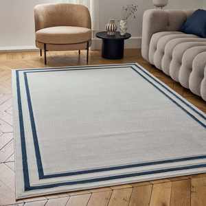 Alfombra de Pasillo con Borde Azul Crema Carmel de The Rugs, Colección 6060, 80X150 cm - Product Image 3