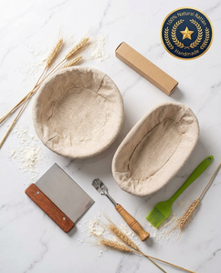 Kit de démarrage artisanal pour levain naturel, ensemble de paniers de levage en rotin faits à la main avec fouet à pâte, lame à levure, racloir et doublure - Product Image 2