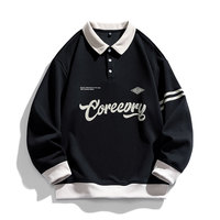 Sweat-shirt unisexe surdimensionné à col contrastant brodé, style Harajuku, uniforme de baseball, streetwear, 100% polyester