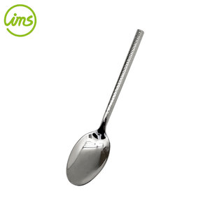 Elegante cuchara de postre de acero inoxidable pulido con espejo martillado - Product Image 3